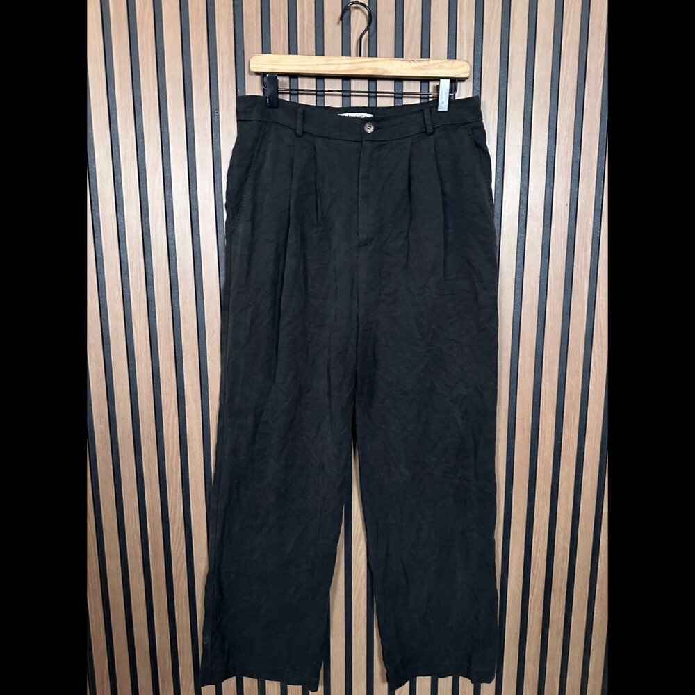 Reformation Pants 12P Womens Black Pleated Chambray Trousers High Rise